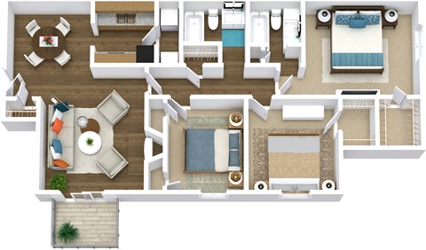 Floor plan for 3 beds, 2 baths, 1261 sqft